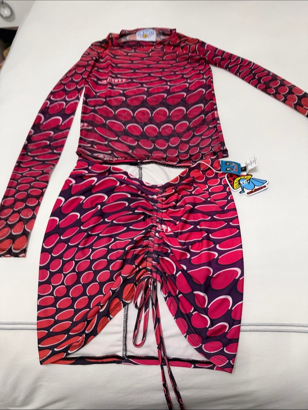 omighty Pink and Purple Long Sleeve Ruched Two-Piece Set